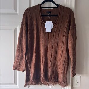 Brown Fringed Women's Sweater